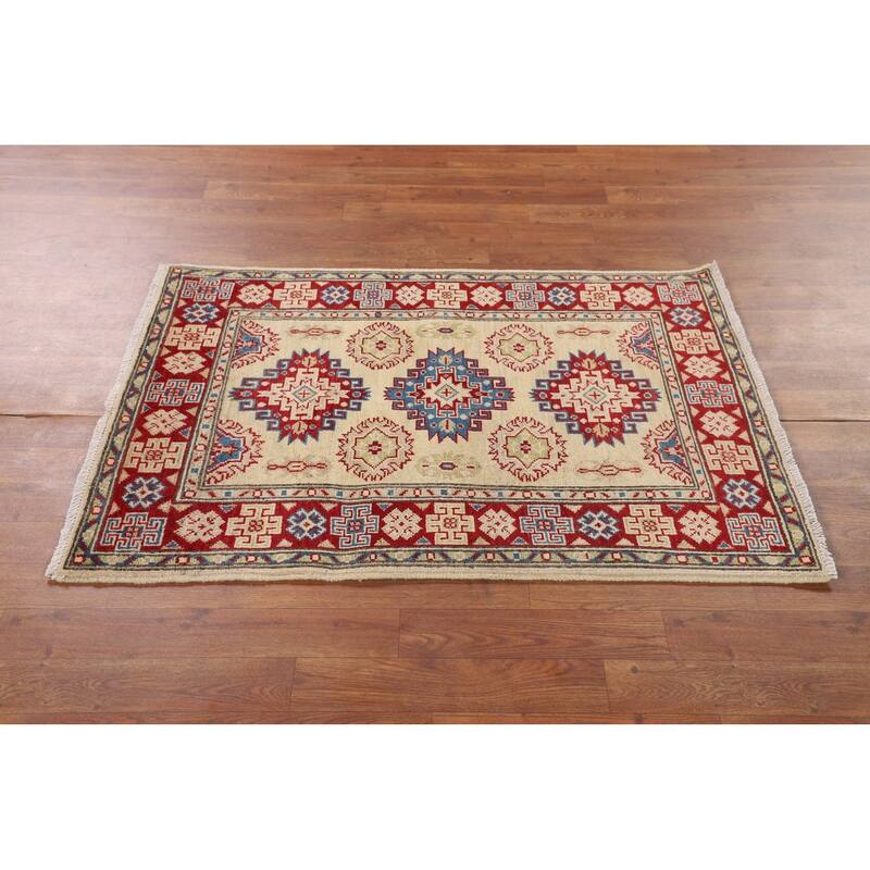 Beige Traditional Kazak Foyer Rug Hand-Knotted Wool Carpet - 2'9" x 4'0"