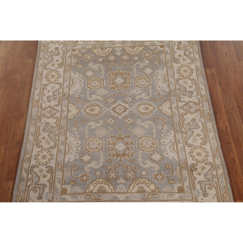 Gray Oushak Oriental Area Rug Handmade Wool Carpet - 3'11"x 6'1"