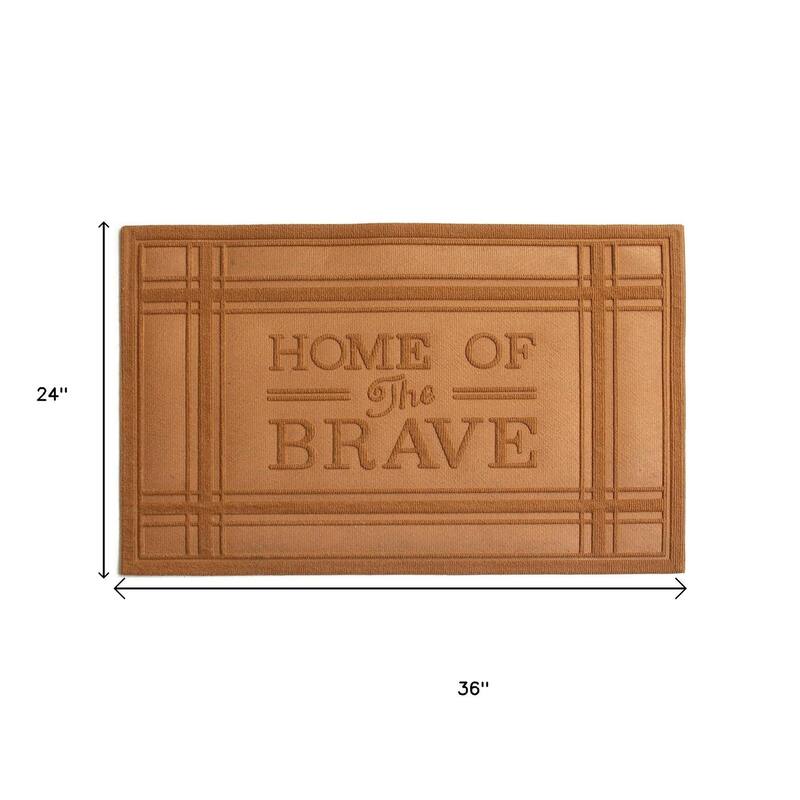 HomeRoots 24" X 36" Brown Striped Border Home Of The Brave Outdoor Polypropylene Door Mat - 24' X '36