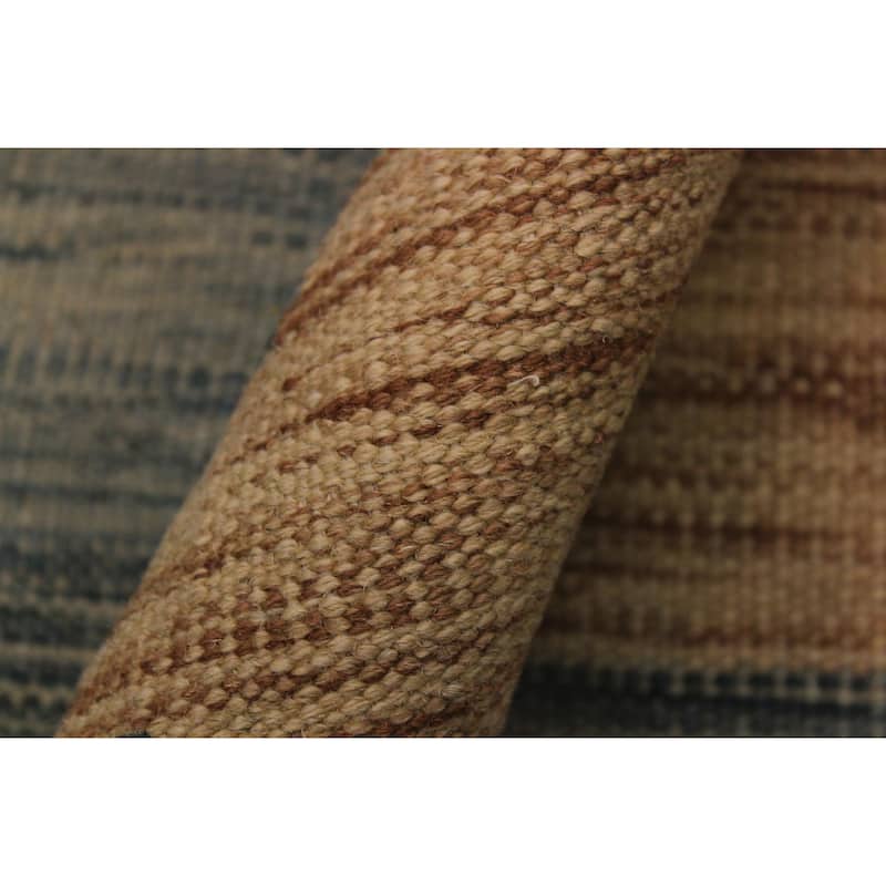 Modern Turkish Kilim Snell Grey Blue Hand-Woven Wool Rug - 5'8'' x 7'11''