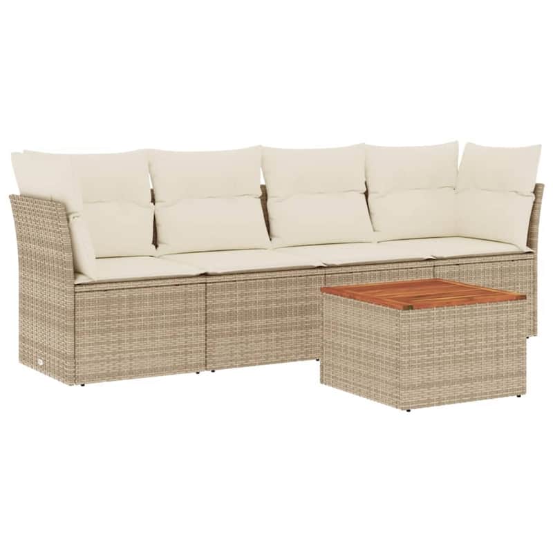vidaXL Patio Sofa Set with Cushions Outdoor Furniture 5 Piece Poly Rattan - 21.7 x 21.7 x 14.6