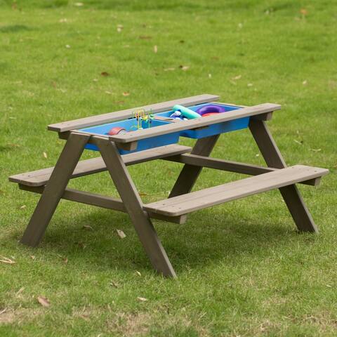 Picnic Play Table, Sandbox Table with Umbrella Hole and 2 Play Boxes.