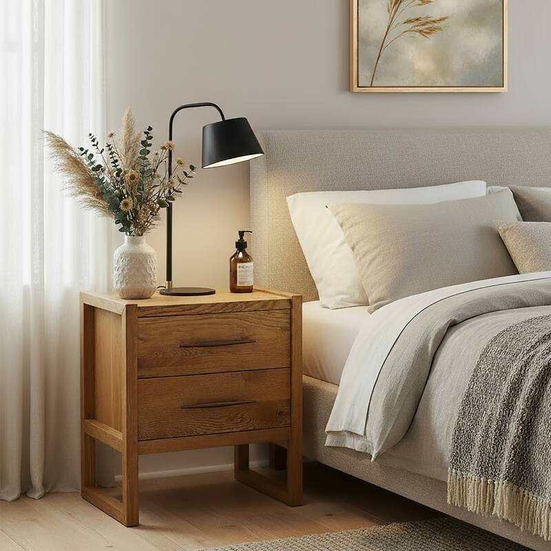 Oakley 25 in. W Rectangular Wood 2 Drawer Nightstand - Natural