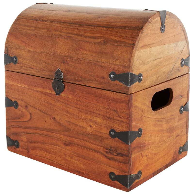 Brown Wood Handmade Arched Storage Chest Box with Black Metal Hardware