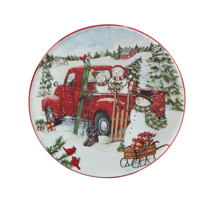Certified International Red Truck Snowman 6" Canape/Luncheon Plates, Set of 4