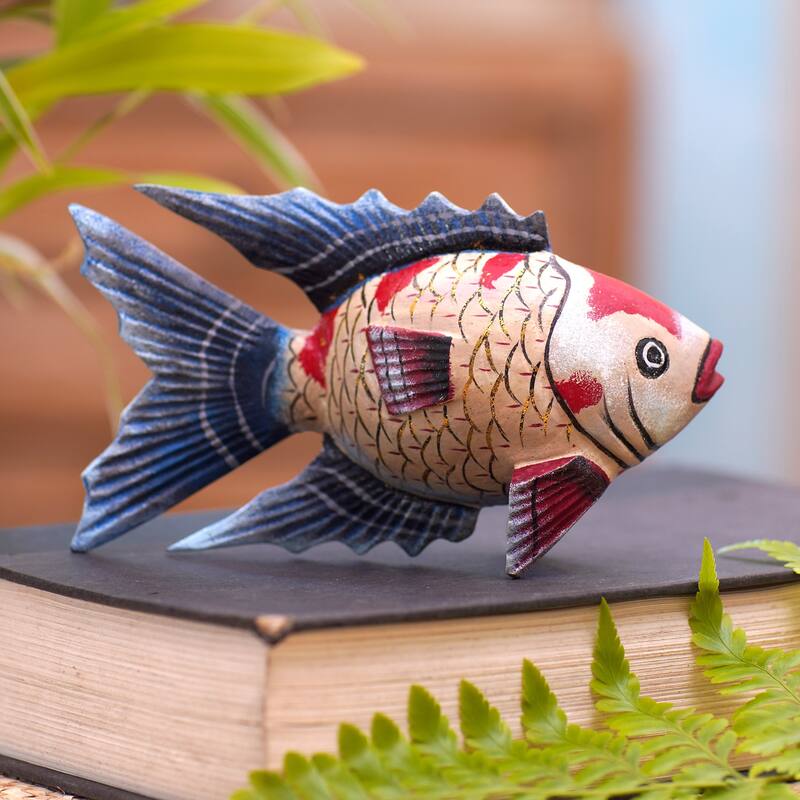 Novica Handmade Queen Koi Wood Statuette
