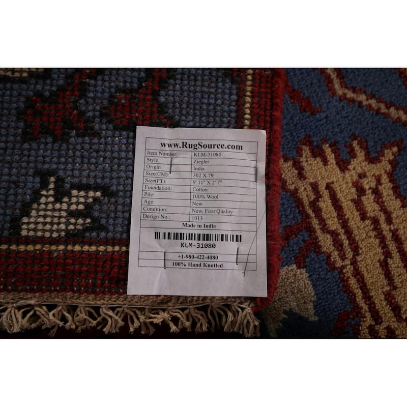 Animals Design Blue Ziegler Oriental Runner Rug Handmade Wool Carpet - 2'7"x 9'11"