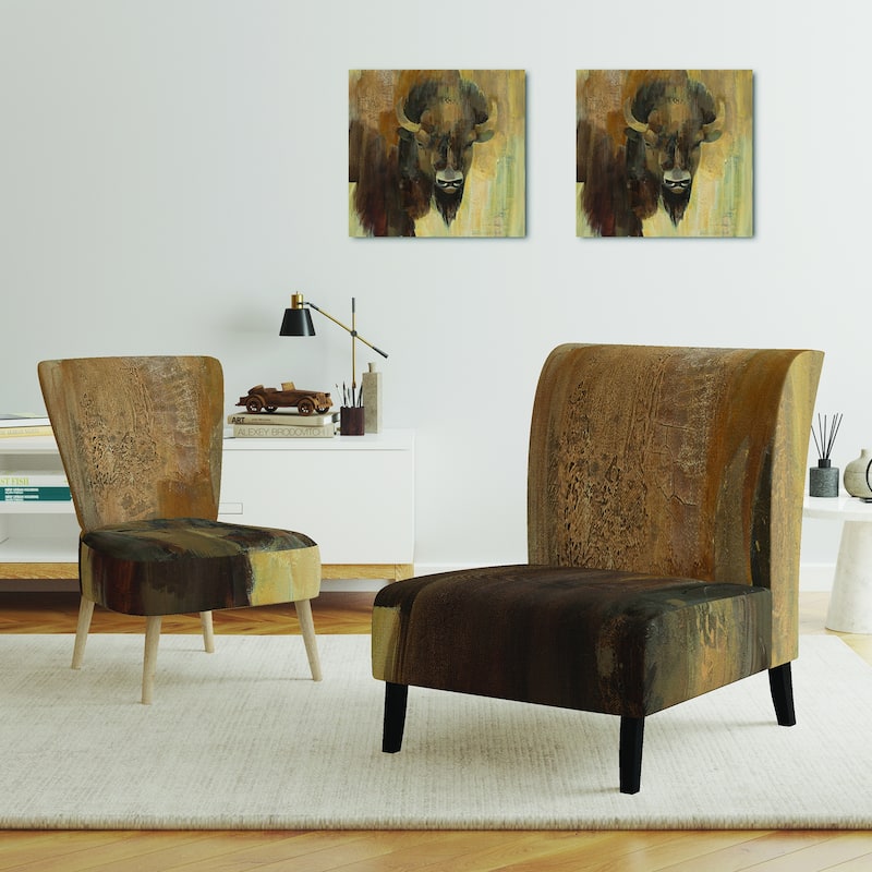 Designart "Into The Wild Gold Buffalo" Upholstered Modern Farmhouse Accent Chair - Arm Chair