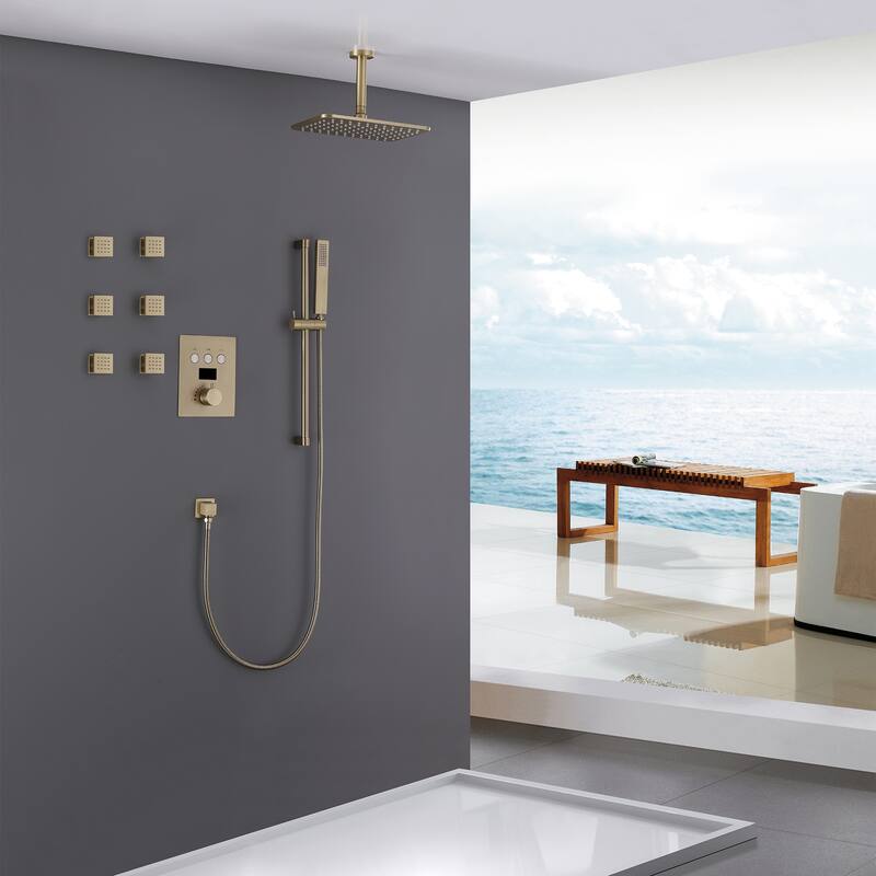 Thermostatic Double-Handle 3-Spray Shower System With High Pressure 6-Jet (Valve Included)