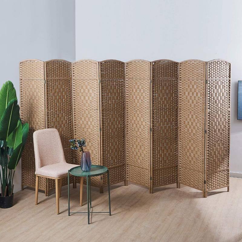 8 Panel Room Divider, Folding Screen - Natural Wood - Natural Wood
