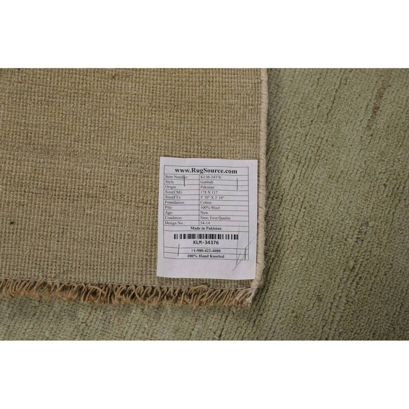 Muted Green Gabbeh Modern Rug Hand-Knotted Wool Carpet - 3'10"x 5'10"