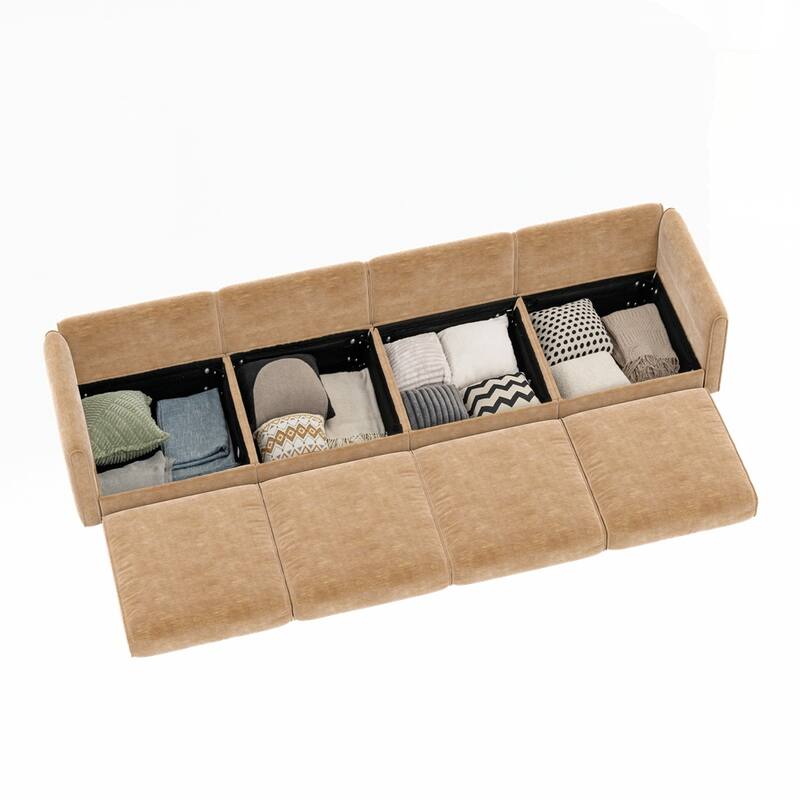 Cylindrical Backrest and Armrests Chenille Sofa with Storage Seat