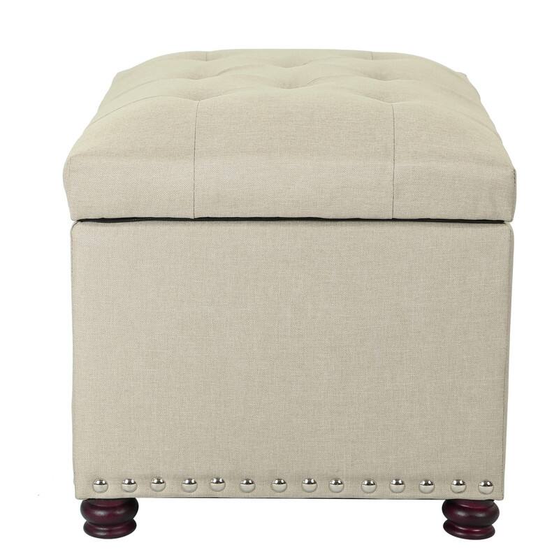 Adeco Classy Rectangle Storage Bench Natural Fabric Footstool Ottoman