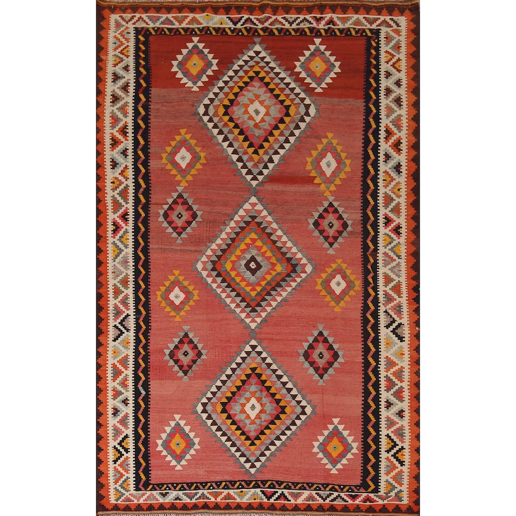 Tribal Kilim Qashqai Persian Vintage Rug Flatweave Wool Carpet - 5'2"x 8'2"