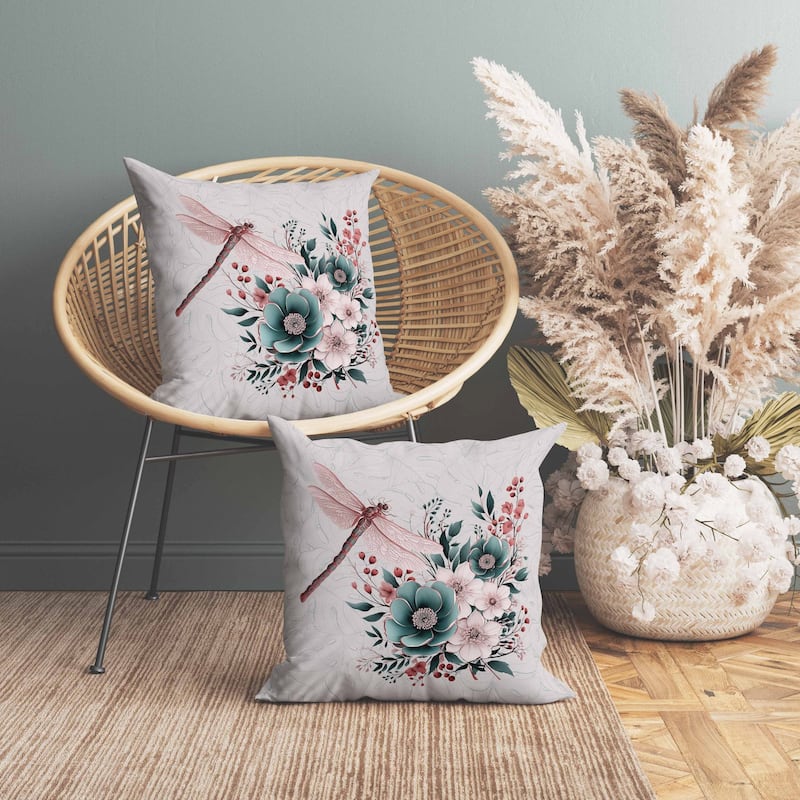 Dragonfly Haven Faux Suede Reversible Throw Pillow Pink and Green