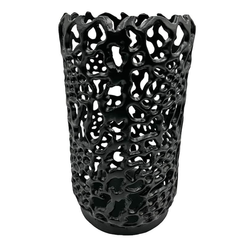Decorative Handmade Aluminum Cylinder Hurricane Candle holder in Black - Small ( 7 x 7 x 12.5 in)