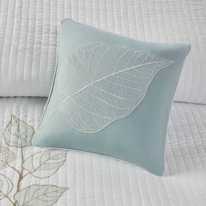 GDF Studio - Leaf Embroidered Reversible Quilt Set with Decorative Pillows