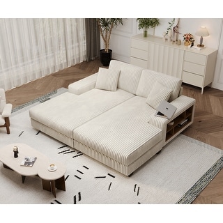 Modern Sleeper Sofa Bed with Double Chaise and Corduroy Upholstery and ...