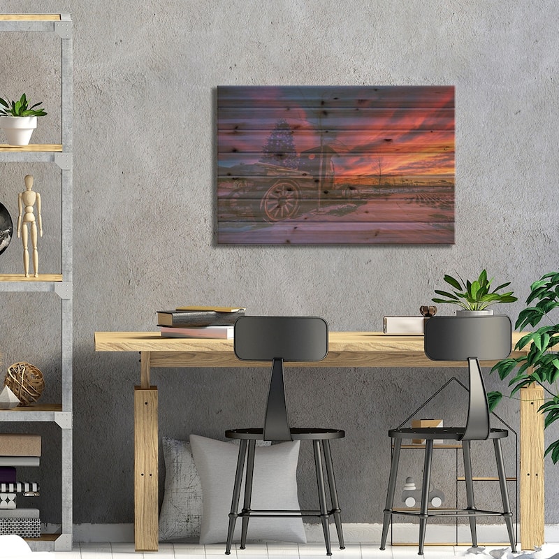 Festive Ford Truck Sunset Print On Wood by Christopher Thomas - Multi-Color