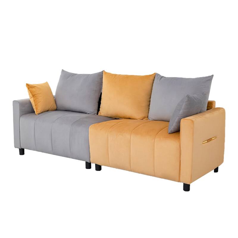 2-Seater Light Grey & Yellow Sectional Sofa, 82" Contemporary Design, Easy Assembly