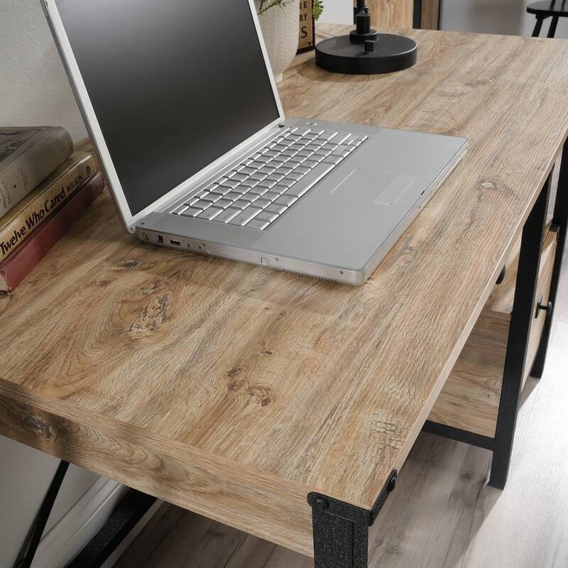 Industrial Brown Computer Desk with 2 Drawers 47 Inch Long Home Office