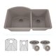 preview thumbnail 1 of 11, Lexicon Platinum Quartz 32 Inch 70/30 Double Bowl Kitchen Sink with Bottom Grids and Strainers and Disposal Flange Galaxy Concrete