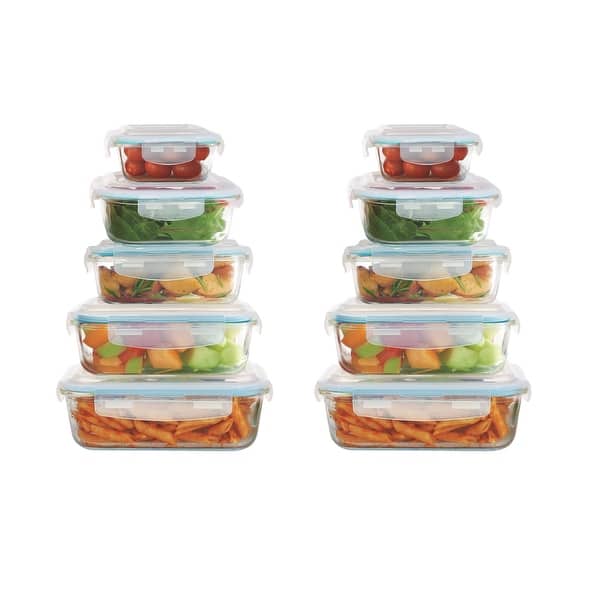 20 Piece Glass Food Storage Containers Set with Airtight Lids - 20-Piece Set (10 Containers & 10 Lids)