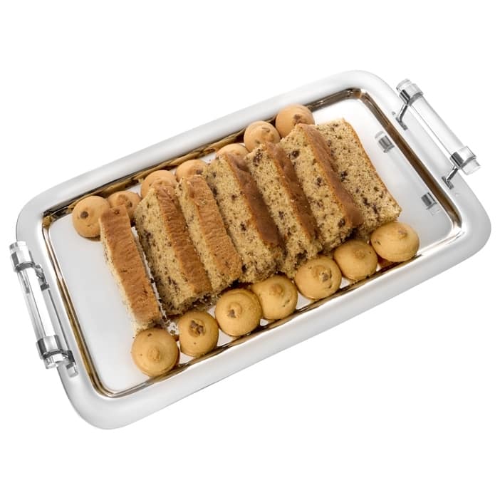 Rect Tray Silver with Clear Handles - 16.3"L - Silver