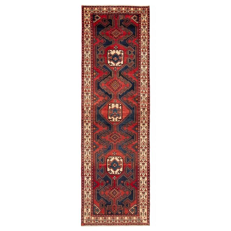 ECARPETGALLERY Hand-knotted Anadol Navy, Red Wool Rug - 3'3 x 10'8 - Dark Navy/ Red - 3'3 x 10'8