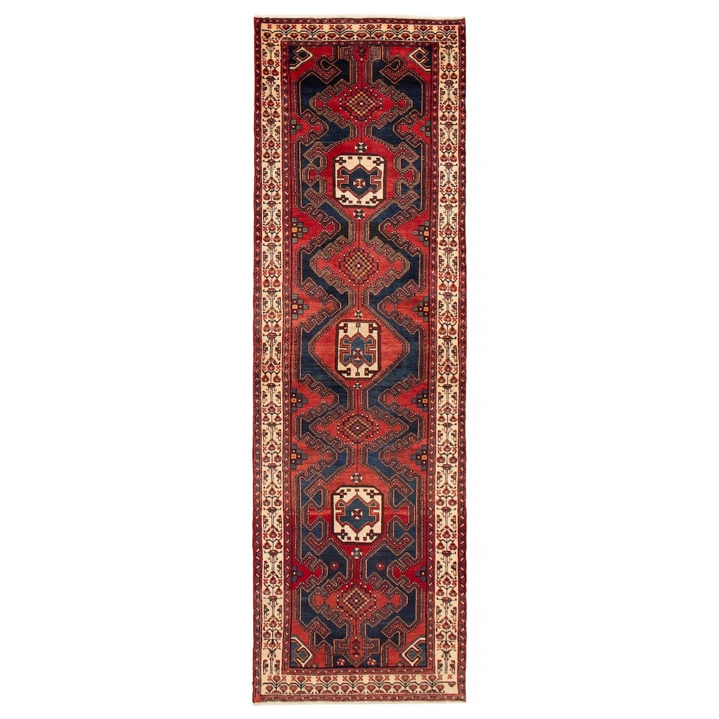 ECARPETGALLERY Hand-knotted Anadol Navy, Red Wool Rug - 3'3 x 10'8