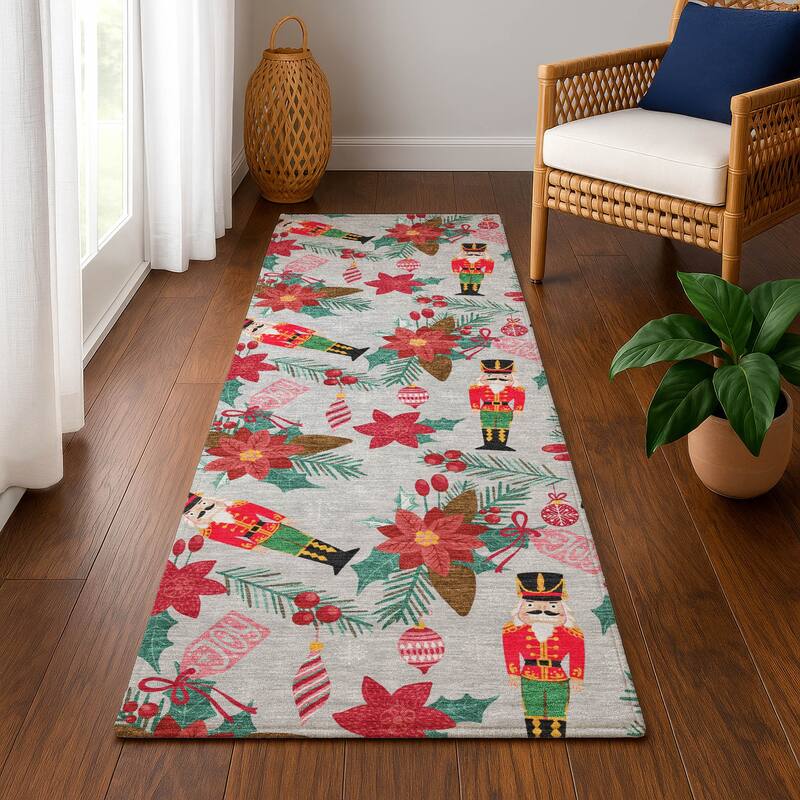 Premium Washable Super Soft Holiday Nutcracker Mayfield Rug - Silver - 2'3" x 7'6"
