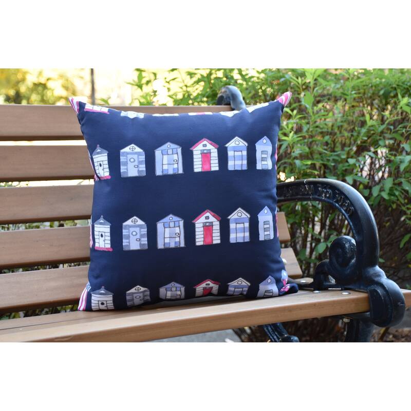16 x 16 Inch Multi Beach Hut Stripe Print Outdoor Pillow