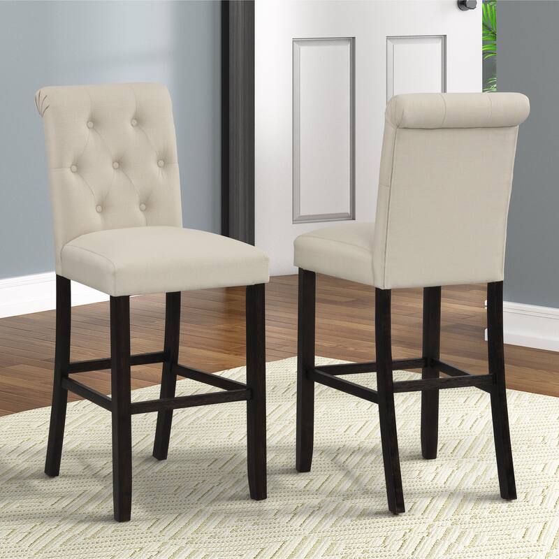 Roundhill Furniture Leviton Antique Black Finished Wood 5-Piece Pub Set, Table with 4 Upholstered Barstools