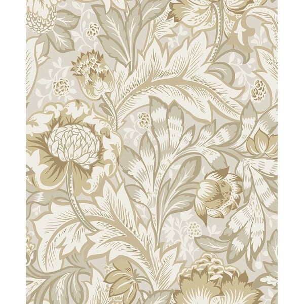 slide 2 of 18, NextWall Acanthus Garden Floral Peel and Stick Wallpaper 20.9 in. W x 18 ft. L - Latte
