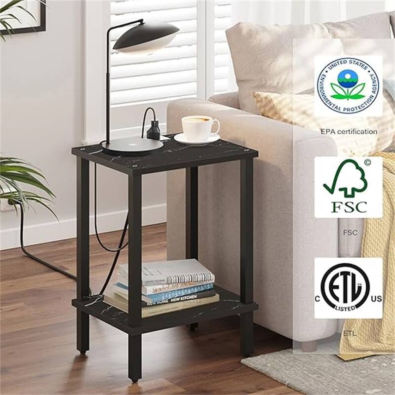 End Table with Charging Station - Marble Black