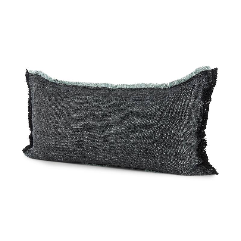 Malia Dark Gray Fabric w/ Teal Fringed Edges Pillow Cover - Accent - 26"W x 14"H