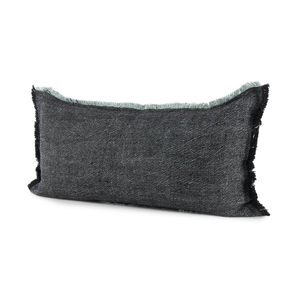 Malia Dark Gray Fabric w/ Teal Fringed Edges Pillow Cover