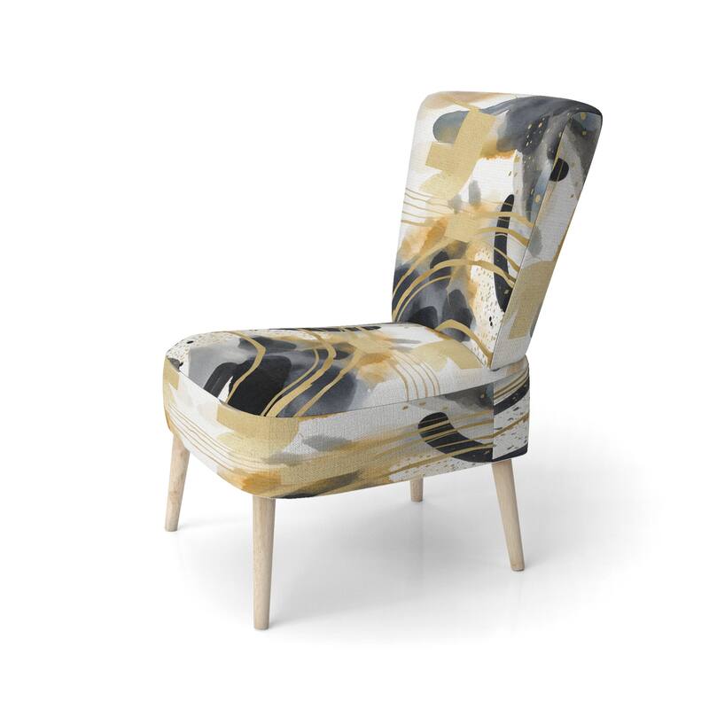 Designart "Pastel Abstract With Blue Black & Gold Spots III" Upholstered Fractals Accent Chair and Modern Arm Chair