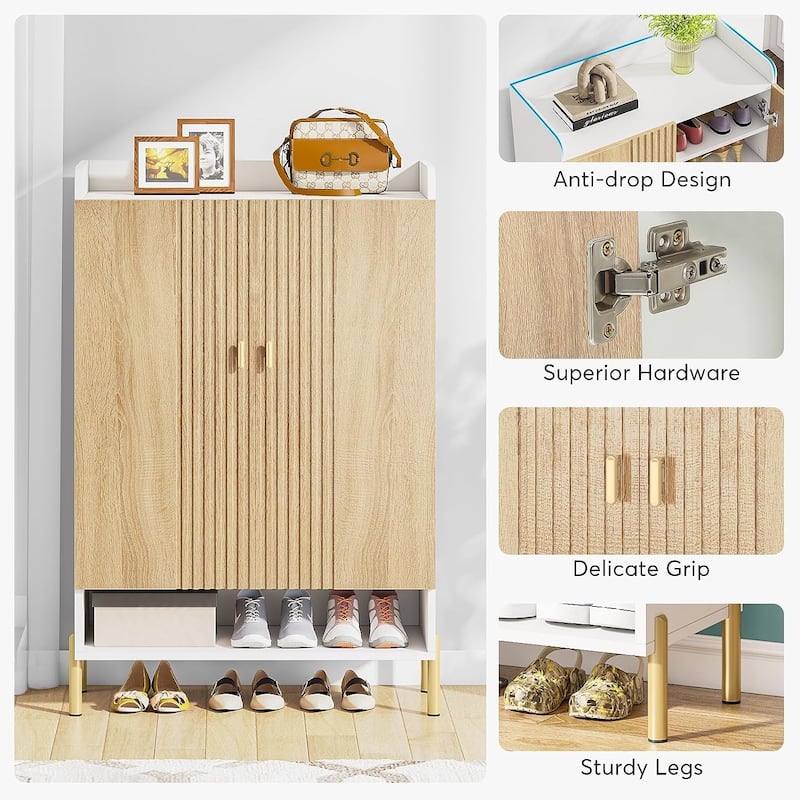 6 Tiers Shoe Cabinet Storage, Freestanding Wood Shoe Rack with Doors - 6-Tier
