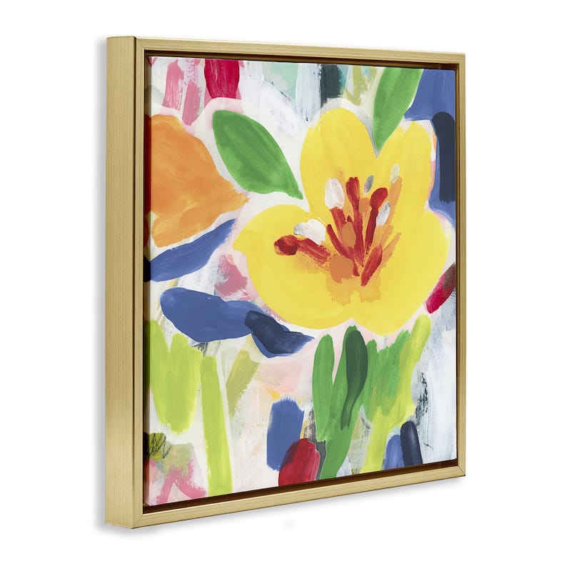 Stupell Bright Yellow Buttercup Blooms Framed Floater Canvas Wall Art Design By June Erica Vess