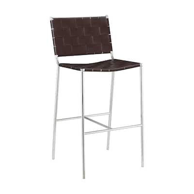 Metal Base Bar Stool with Plastic Seat and Back in Brown and Chrome