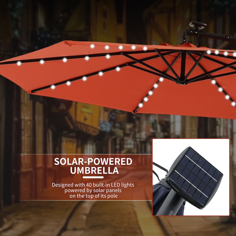 Outdoor Patio 10-Ft Solar LED Offset Hanging Umbrella