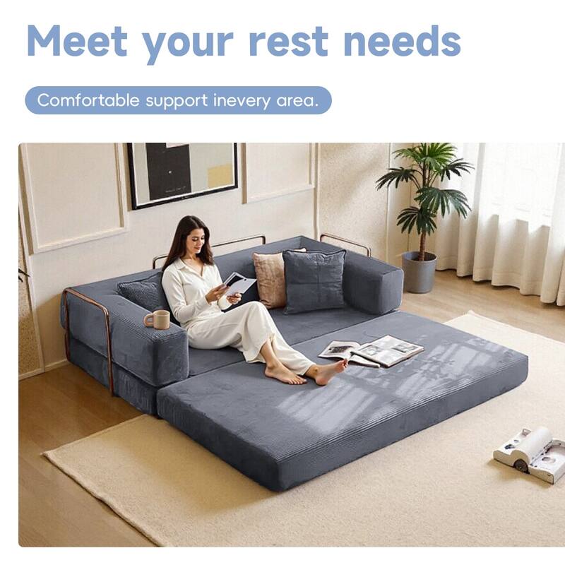 2-in-1 Convertible Modular Sofa Bed, Memory Foam Mattress, No Assembly, Space-Saving for Living Room, Bedroom