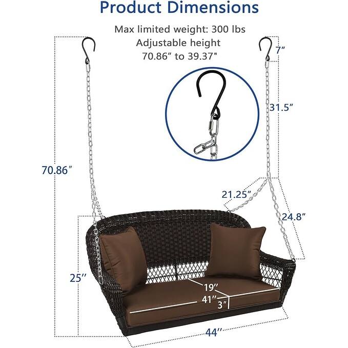 26 in. W Brown Cushion in Aluminum Frame Outdoor Porch Swing with CushionGuard and Stand