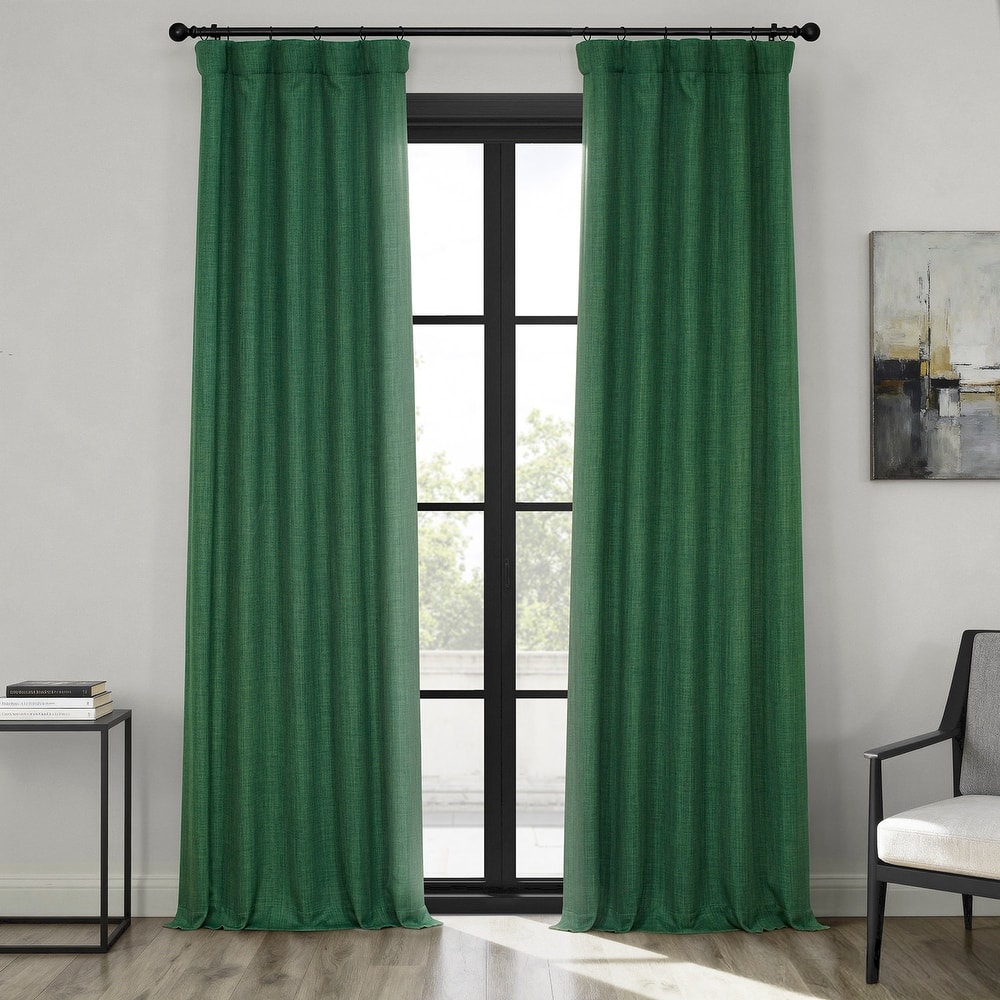 Exclusive Fabrics Textured Faux Linen Room Darkening Curtains for Bedroom & Living Room Curtains (1 Panel)