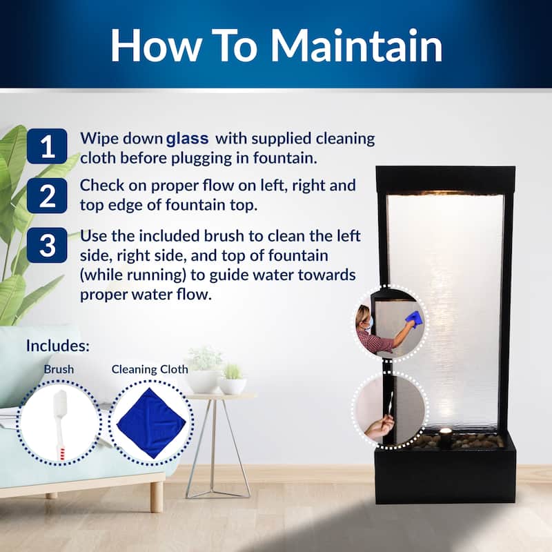 Alpine Corporation MLT170S 48" Indoor/Outdoor Waterfall Fountain with LED, Modern Glass & Aluminum Black Wall Feature