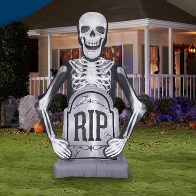 Gemmy Photorealistic Airblown Skeleton w/Tombstone Giant, 10 ft Tall, Multicolored