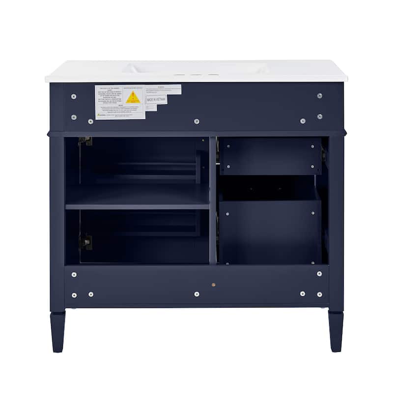 Modern 36" Freestanding Bathroom Vanity Cabinet Wood Frame with Ceramic Sink and Divided Drawers