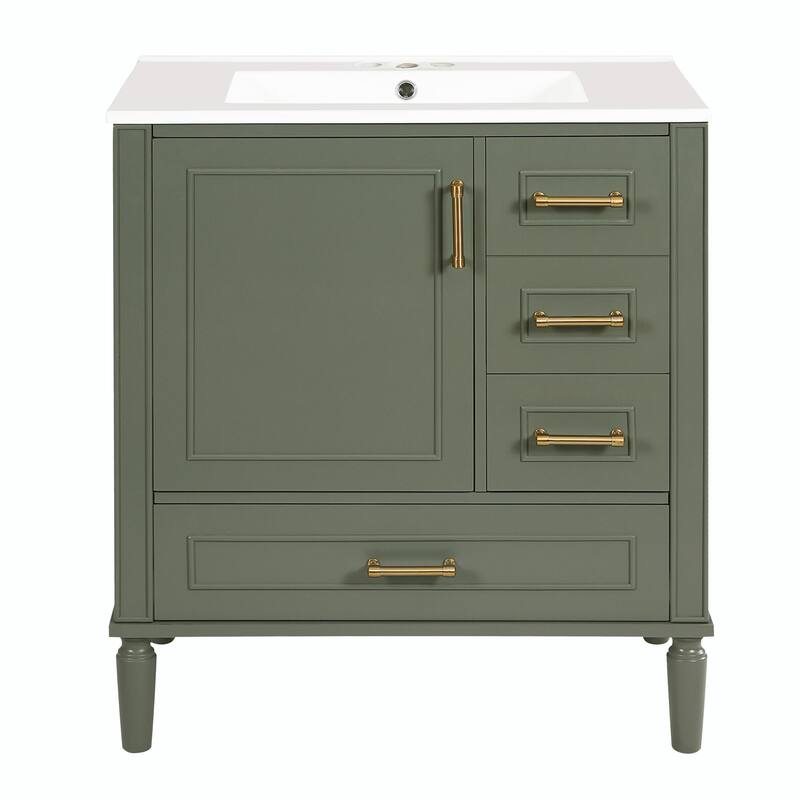 30" Bathroom Vanity with Ceramic Sink, Soft-Close Door, Built-in Shelf & Ample Storage