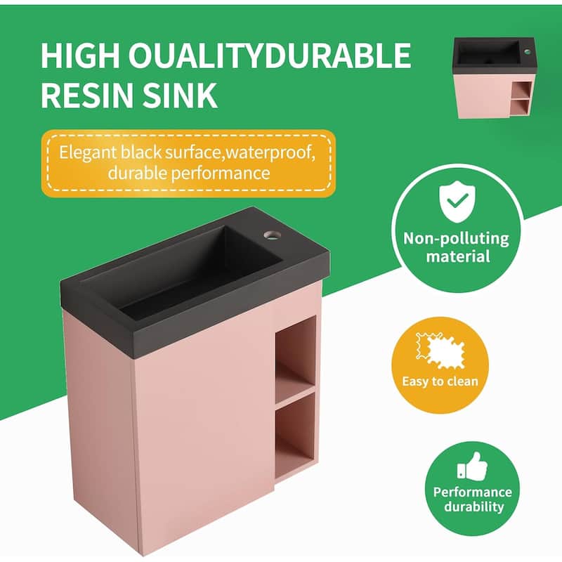 BNK 20"/24"/30" Single Sink Bathroom Vanity with Soft Close Door or Right Side Shelves, Modern Floating Vanity